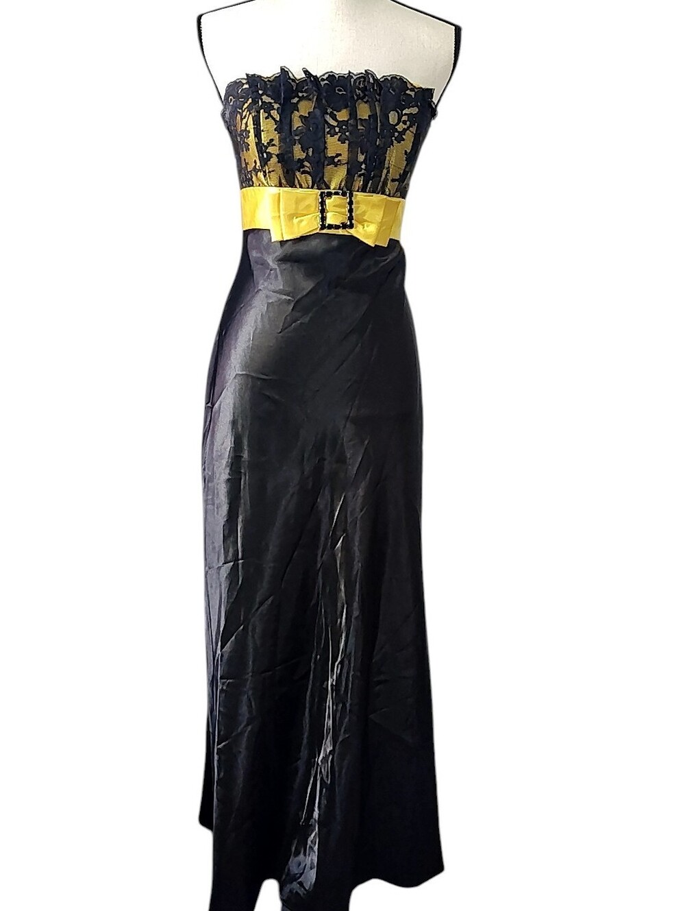 VTG Gunne Sax Jessica McClintock 90s Prom Dress Black Yellow Lace Goth Size 5